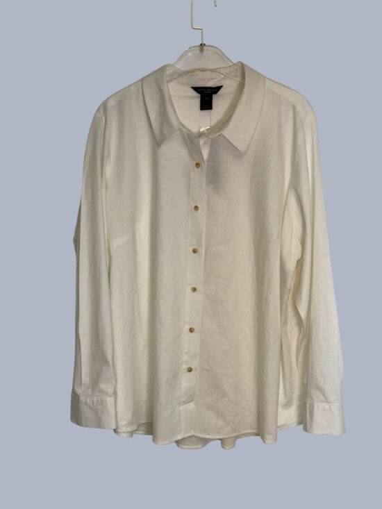 Investments Tops - Investments Woman 3X White Stretch Linen Button Shirt NWT